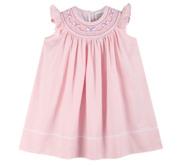 Pink and White Bows Smocked Bishop Dress