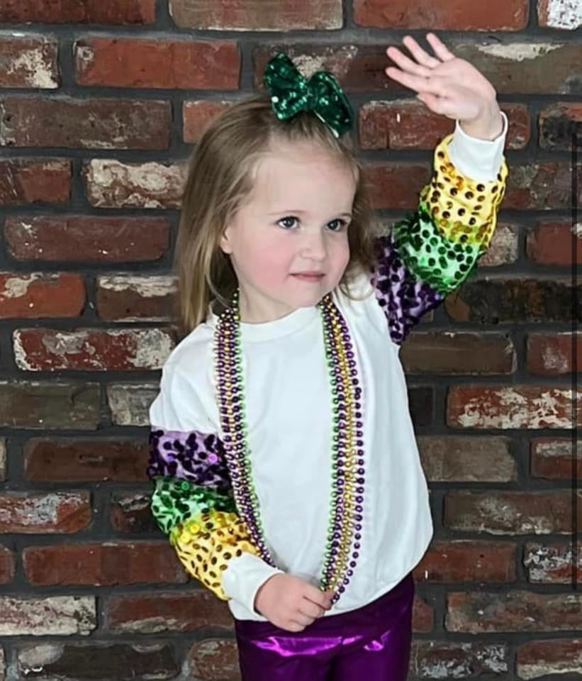 Mardi Gras Sequin Sleeve Sweatshirt Child and Ladies