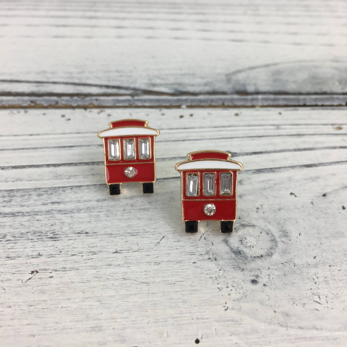 Streetcar post earrings red
