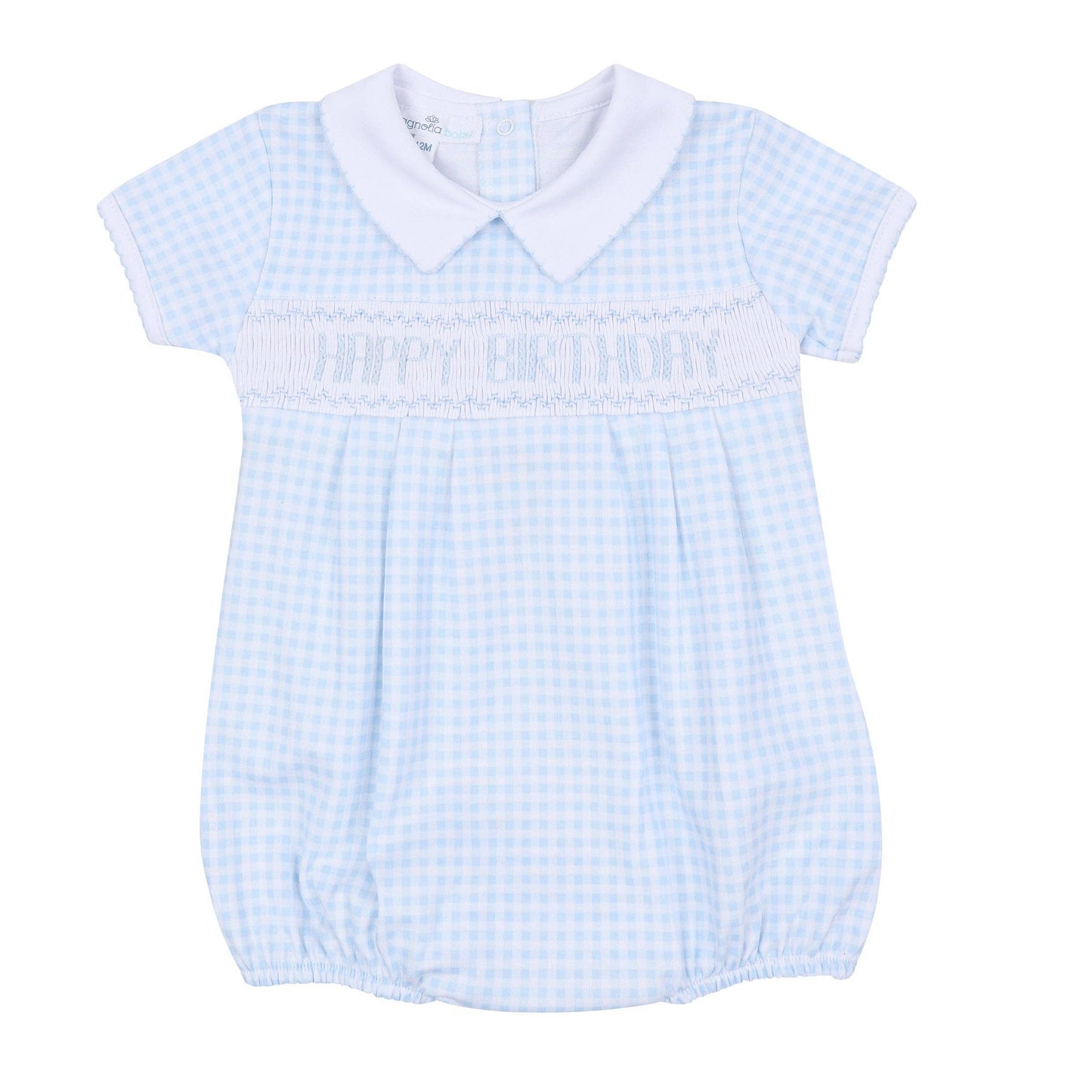 Light Blue Birthday Classics Smocked Short Sleeve Bubble