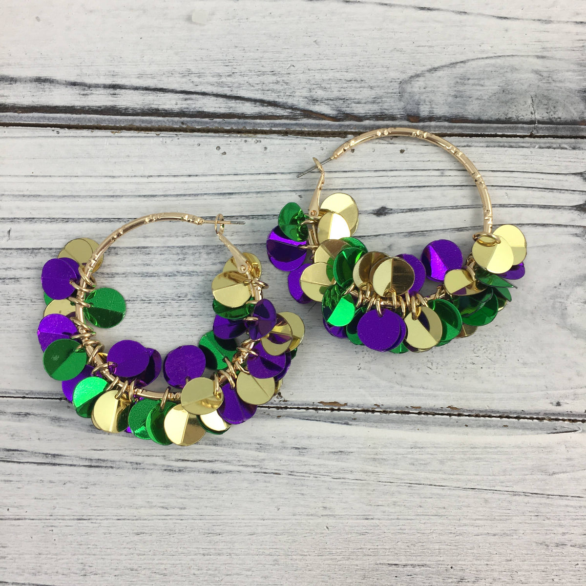 Mardi Gras Disk Hoop Earrings