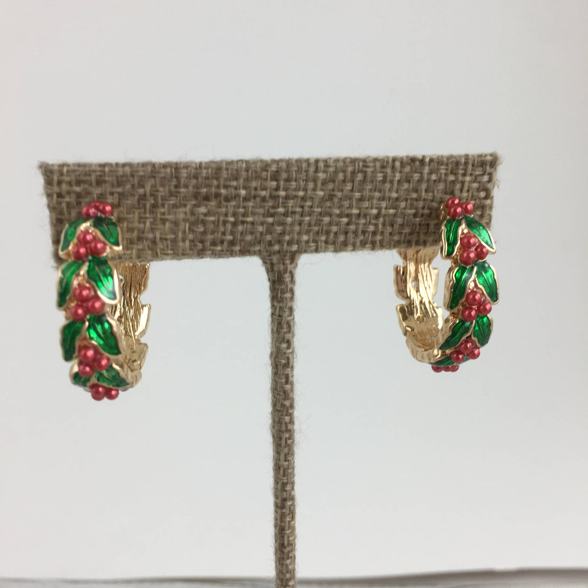 Christmas Holly Hoop Earrings