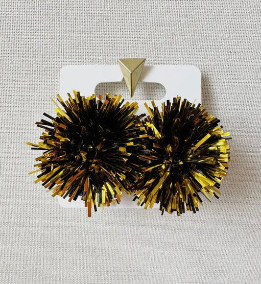 Black and gold Pom Pom earings