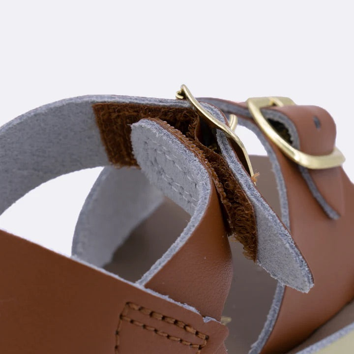 Surfer tan hook and loop Velcro sandals