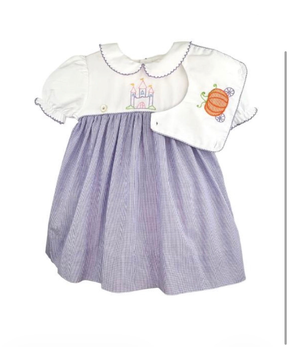 Lavender Micro-check Dress W/ Removable Bib: Pumpkin and Castle