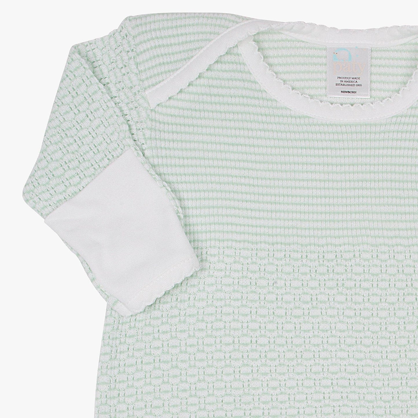 Mint Solid Stripe, Overlap Shoulder Gown