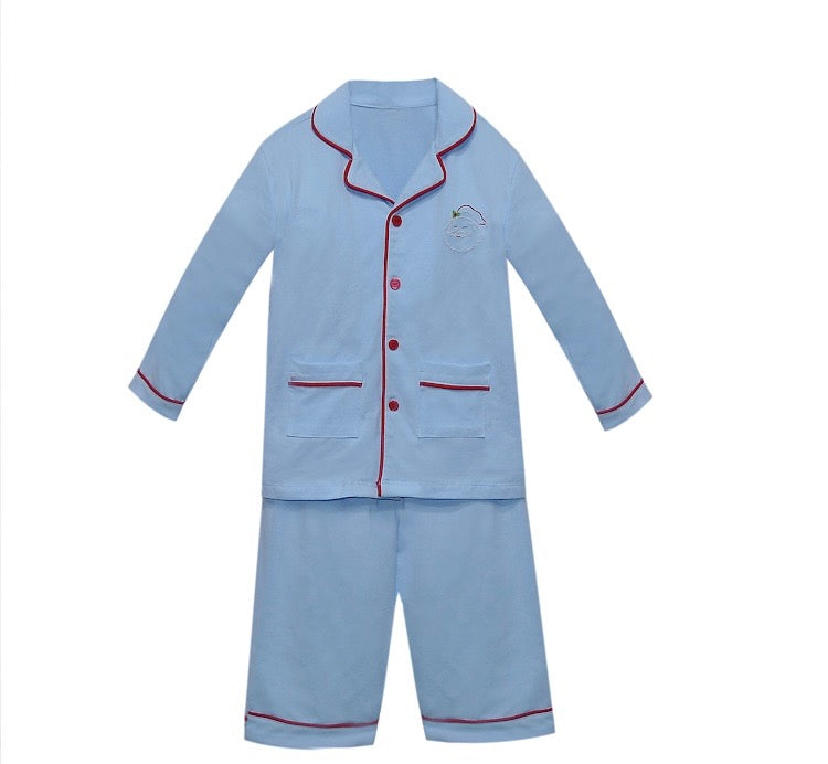 Blue Knit Santa Pajama Set