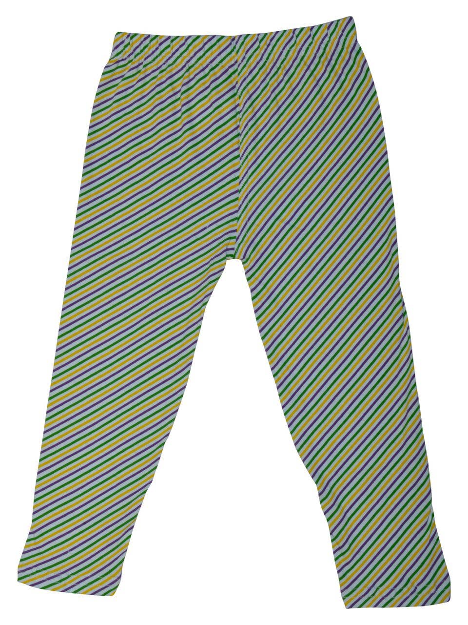 Purple Green Gold Candy Cane Print Kids Leggings