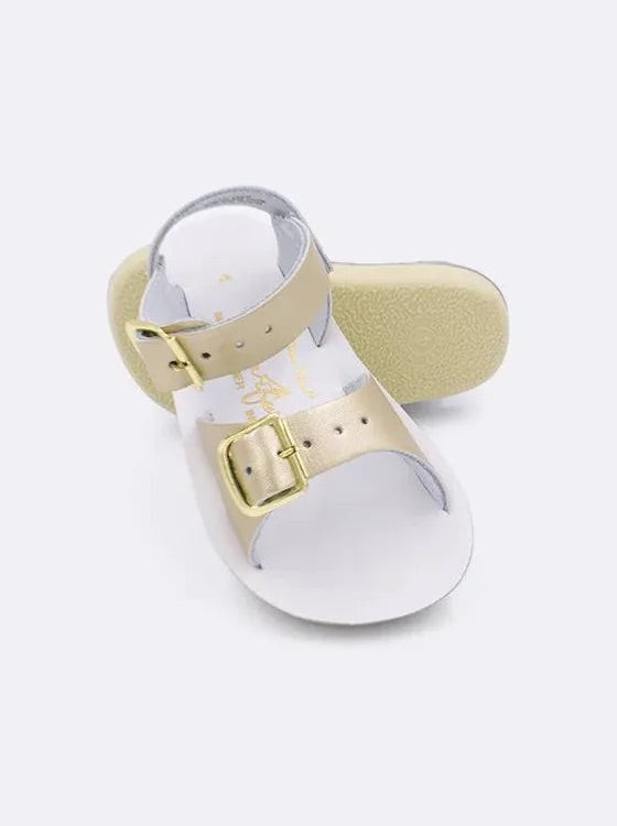 Gold hook and loop surfer sandal