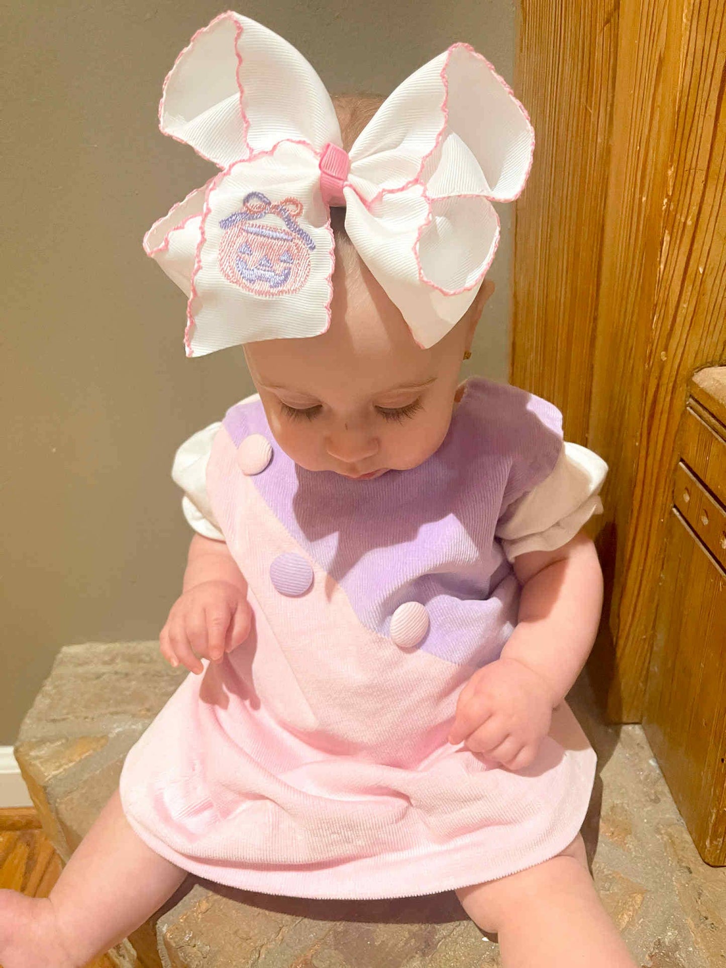 Pink Jack-O- Lantern Halloween Bucket Hair Bow