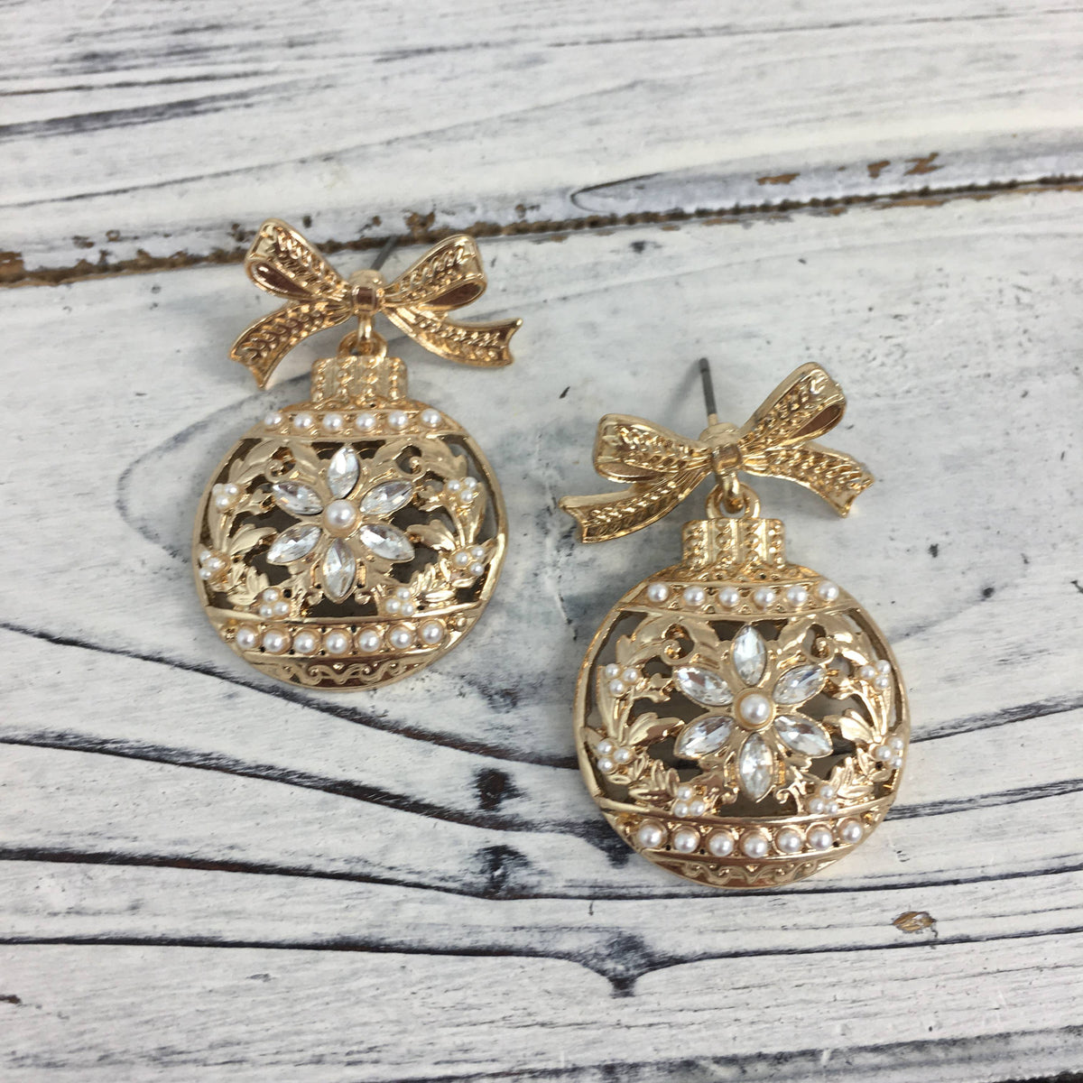 Gold Christmas Ornament Earrings