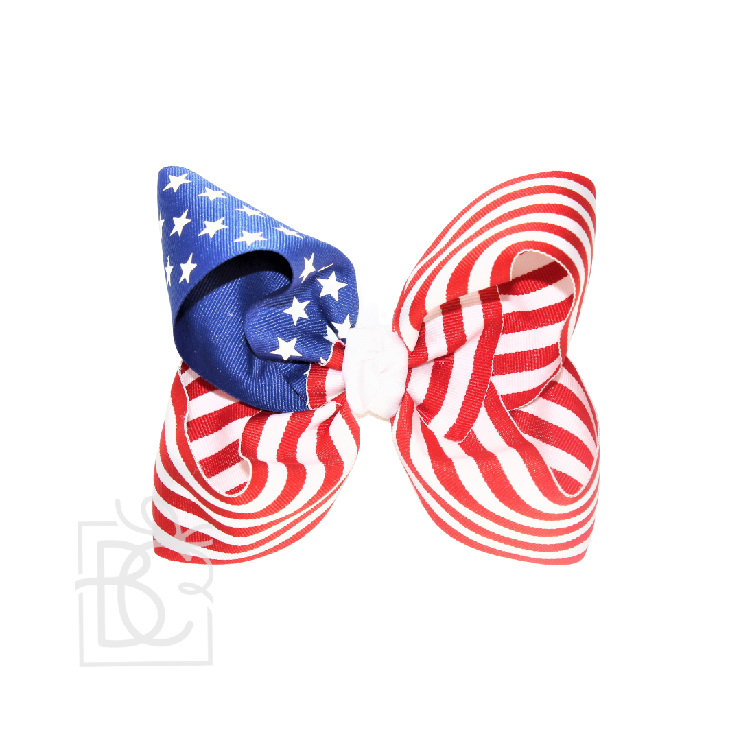 STARS AND STRIPES GROSGRAIN BOW: ROYAL BLUE / 5.5" XL BOW W/ KNOT ON ALLIGATOR CLIP
