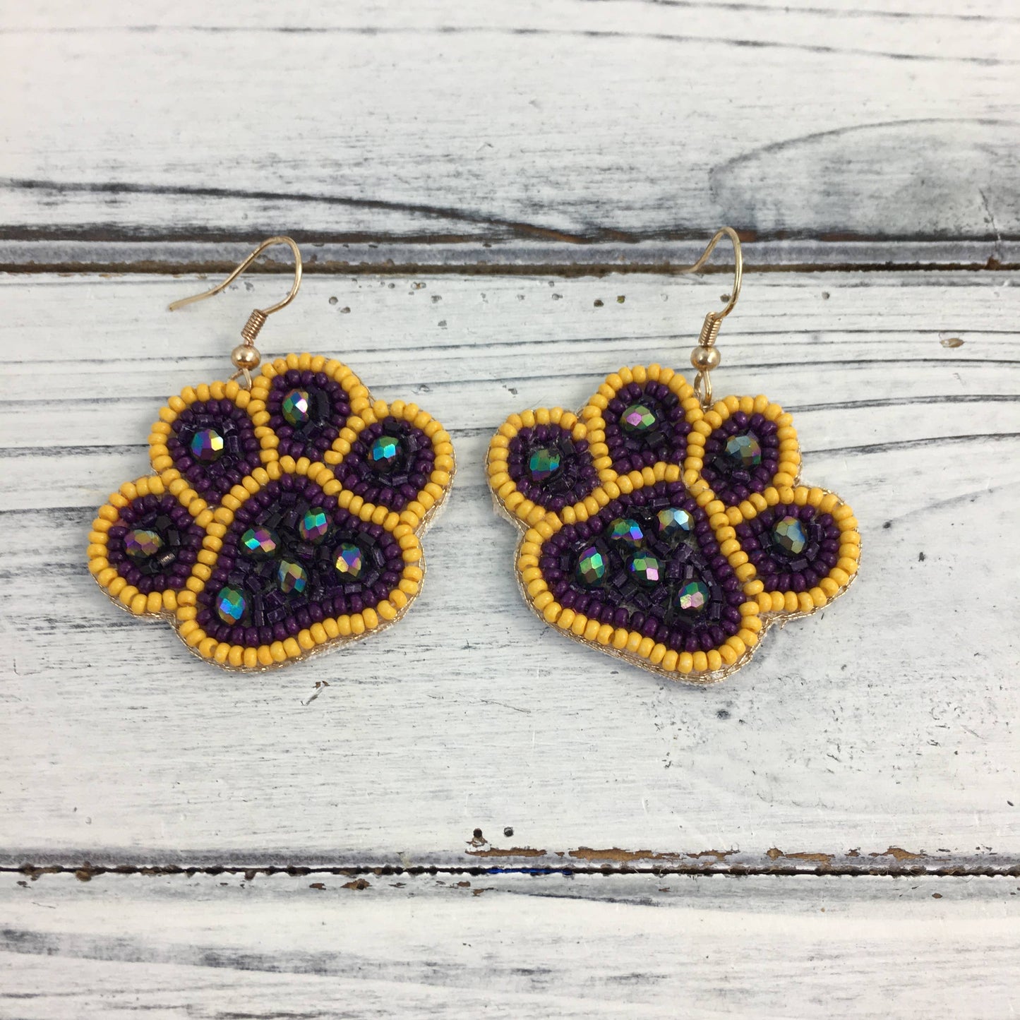 Beaded Paw LSU Earrings