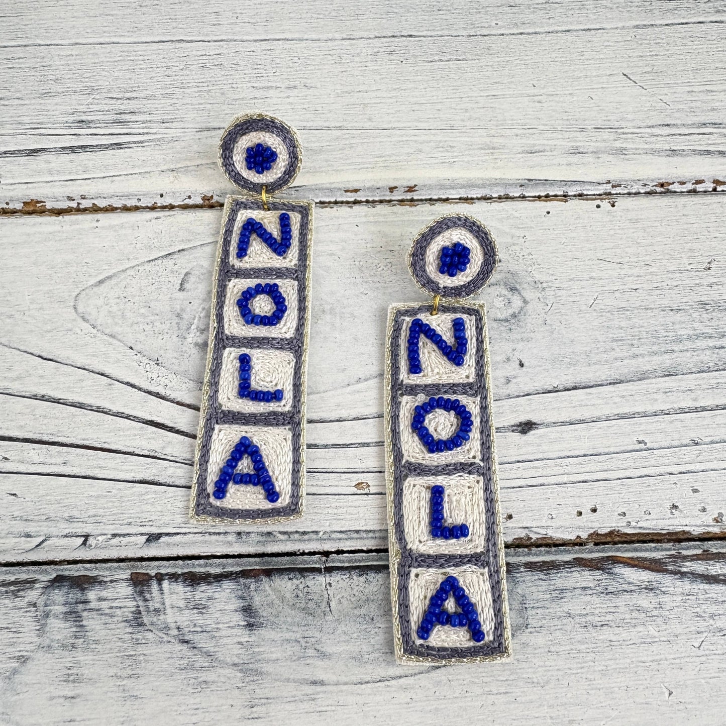 Beaded NOLA tile earrings