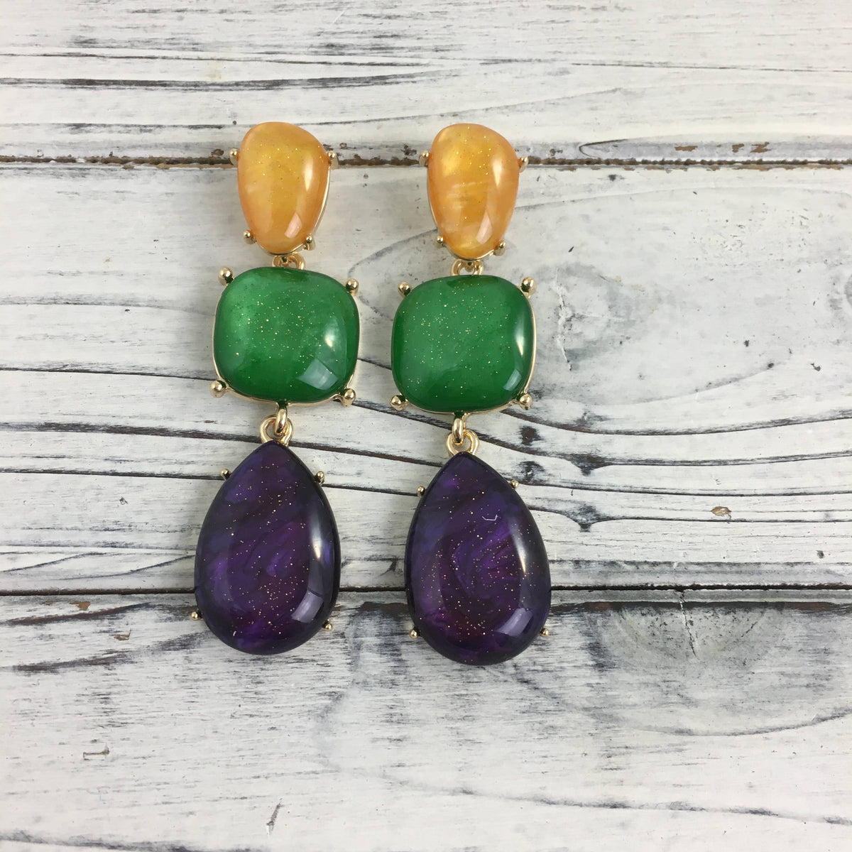 Mardi Gras Gem Drop Earrings