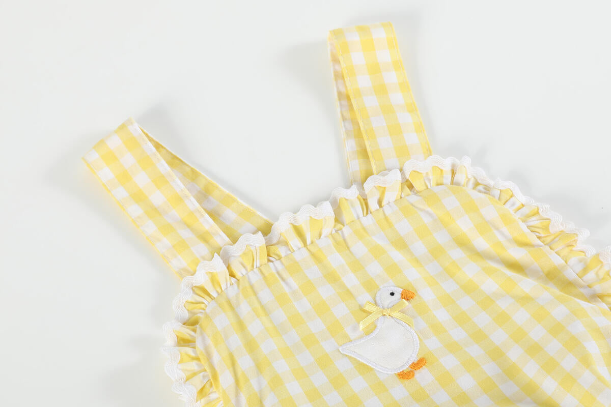 Yellow gingham goose lace bow bubble