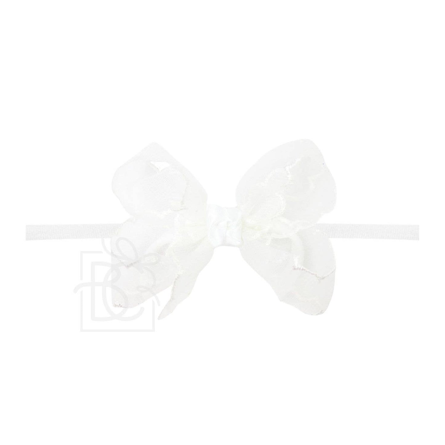 1/4" PANTYHOSE HEADBAND W/ SCALLOPED ORGANZA BOW: White / 3.5"