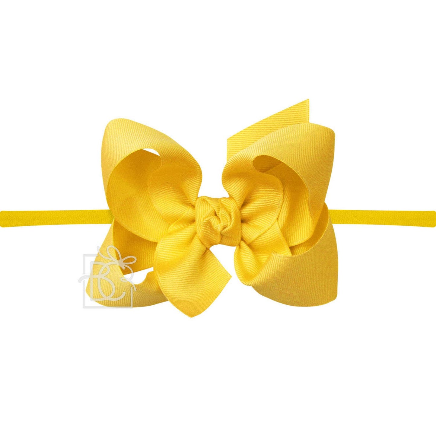 Bright Yellow 1/4" NYLON PANTYHOSE HEADBAND W/SIGNATURE GROSGRAIN BOW 4.5" Large