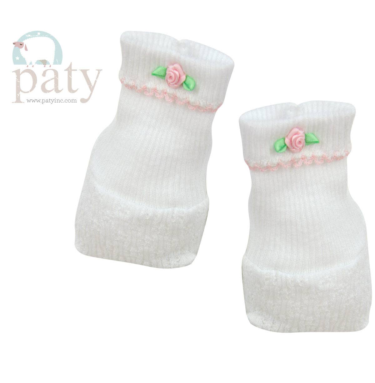 Paty Knit Booties with Pink Rosettes