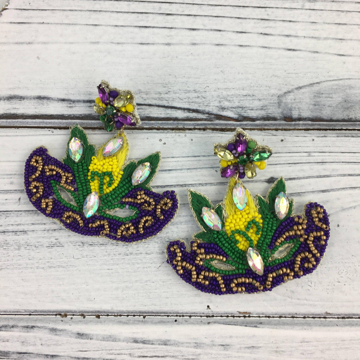 Mardi Gras Bead/Stone Masquerade Earrings