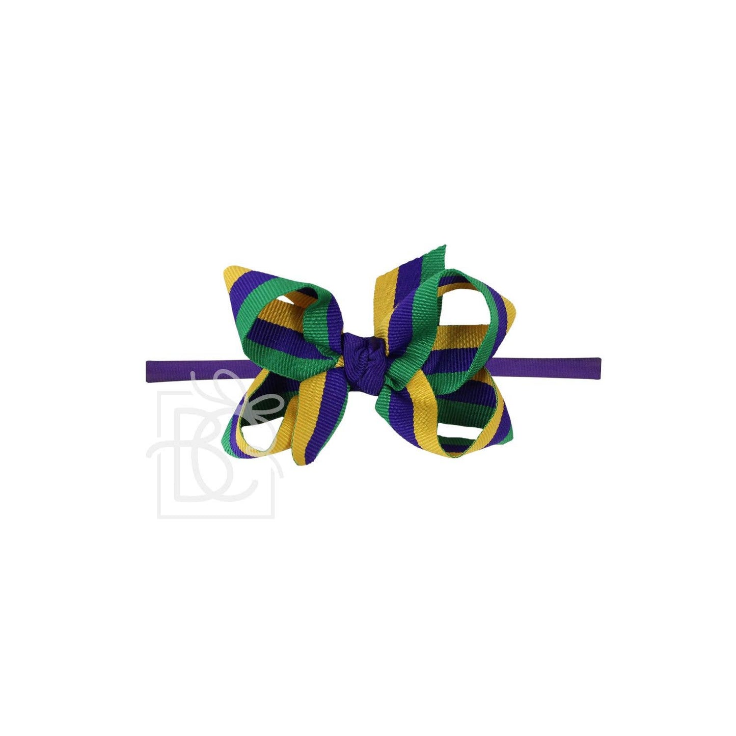 1/4" Headband w/ Mardi Gras Stripe Bow: 4.5"