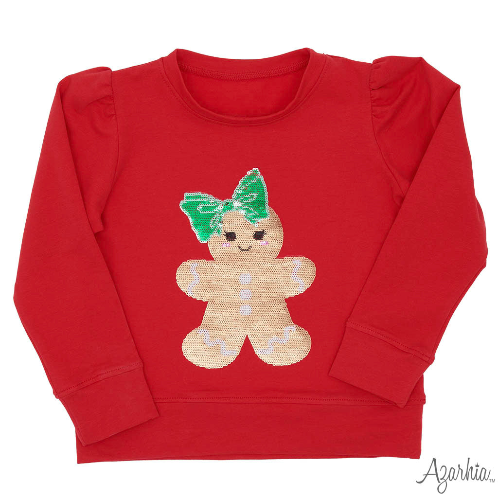 Sequin Gingerbread Red Holly Top