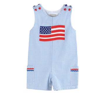 Blue Gingham American Flag Pocket Shortall