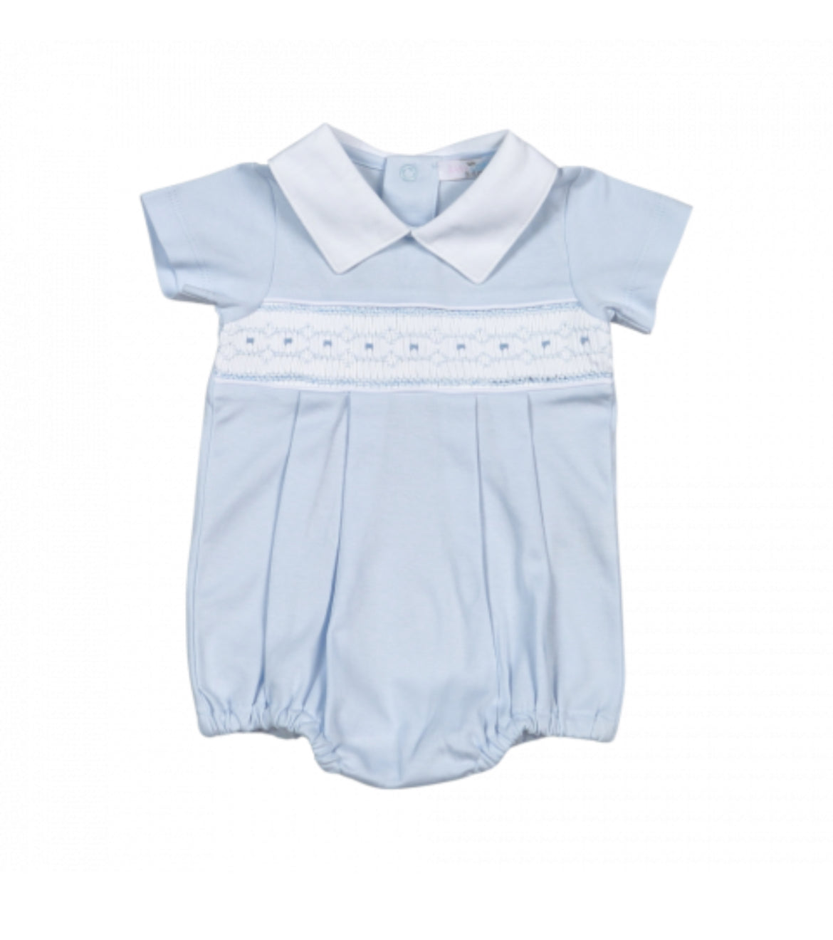 Tim Blue Hand Smocked Pima Bubble