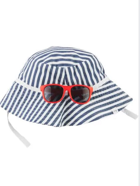 Navy striped swim hat w/ red sunglasses