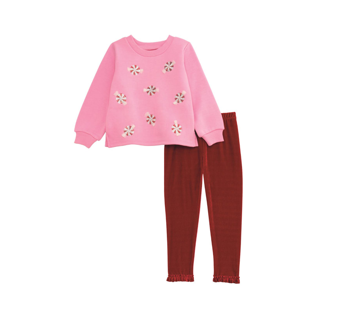 Peppermint Sequin Sweatshirt & Velvet Legging Set