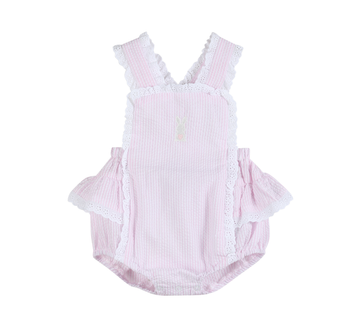 Pink Seersucker Easter Bunny Ruffle Romper