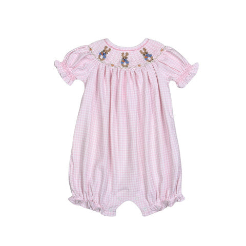 Peter Rabbit Pink Hand Smocked Pima Bubble