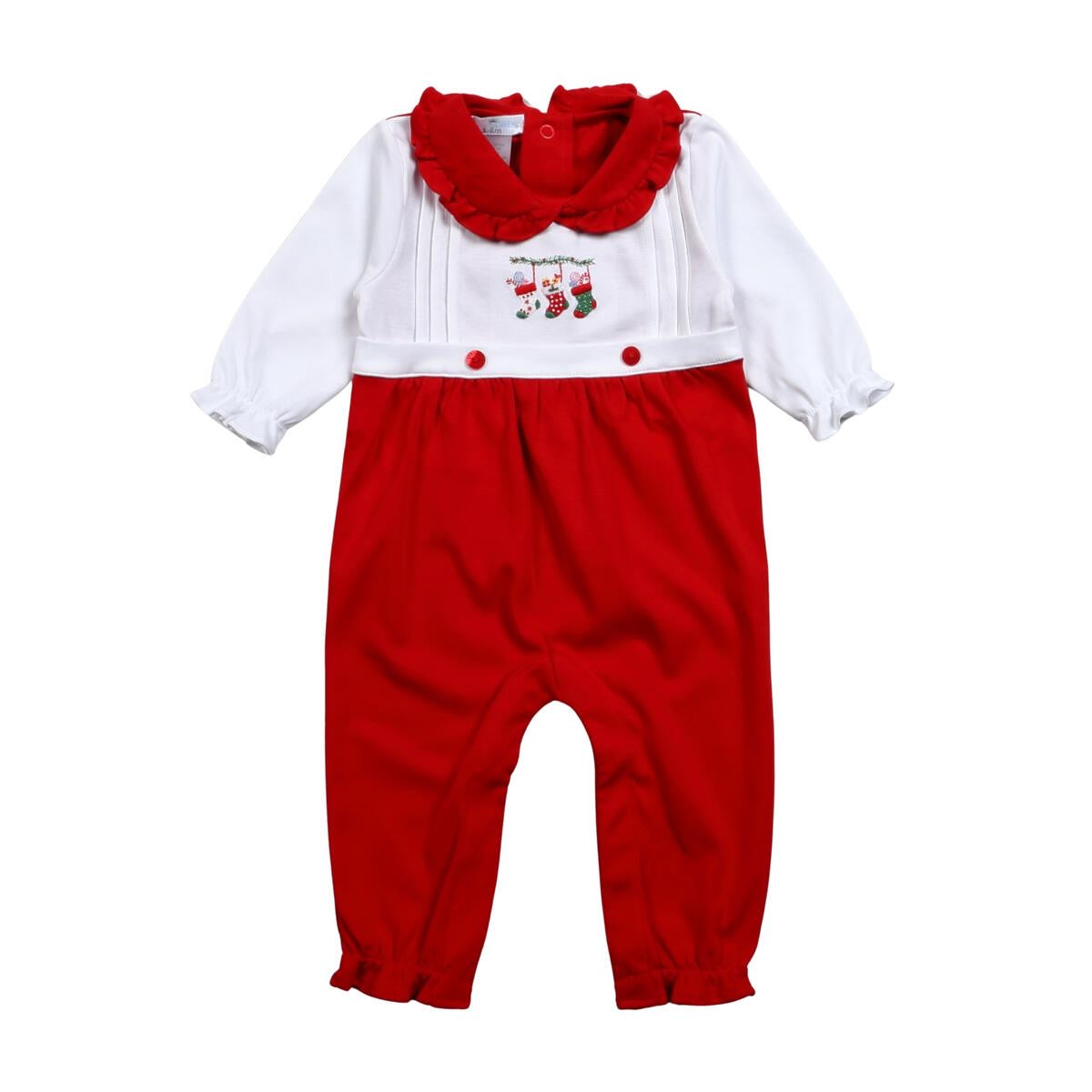 Christmas Stocking Embroidered Pima Girl Romper