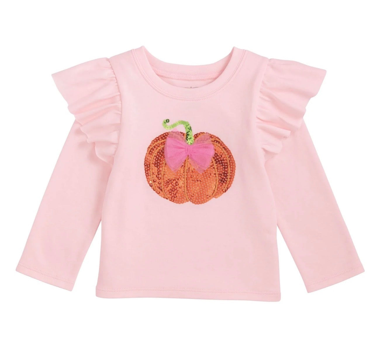 Ruffle Shoulder Pink Sequin Pumpkin Shirt