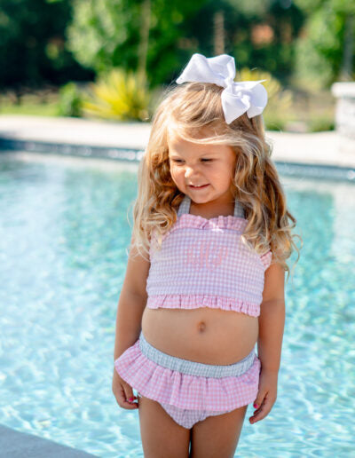 Pastel Colorblock 2 Piece Seersucker Swimsuit