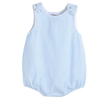 Classic Light Blue Stripe Seersucker Baby Romper
