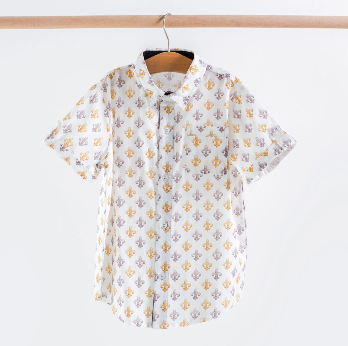 Black & Gold Fleur de Lis Short Sleeve Collared Shirt