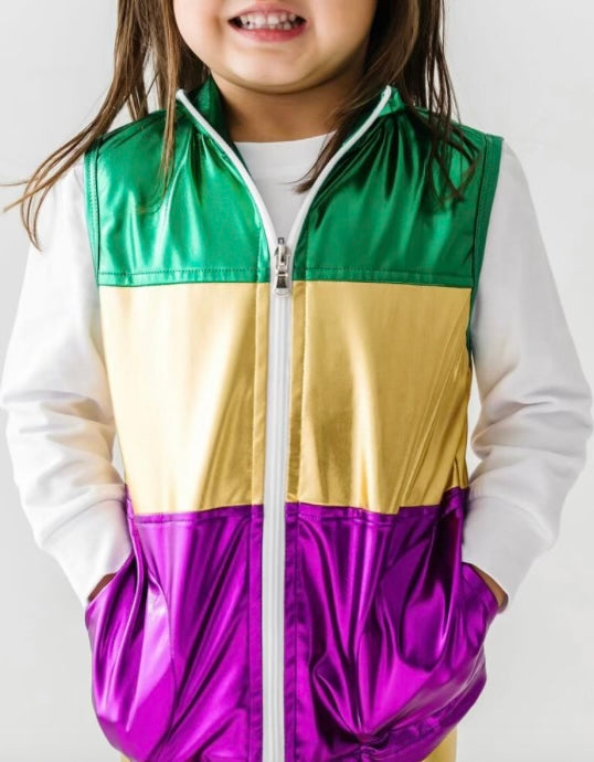 Youth White Mardi Gras Chest Stripe Quilted Vest