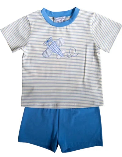 Airplane Appliqué Short Set