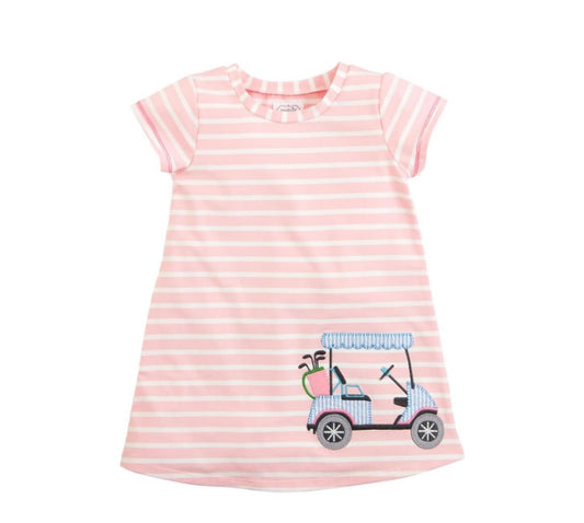 Light pink short sleeve striped golf cart dress