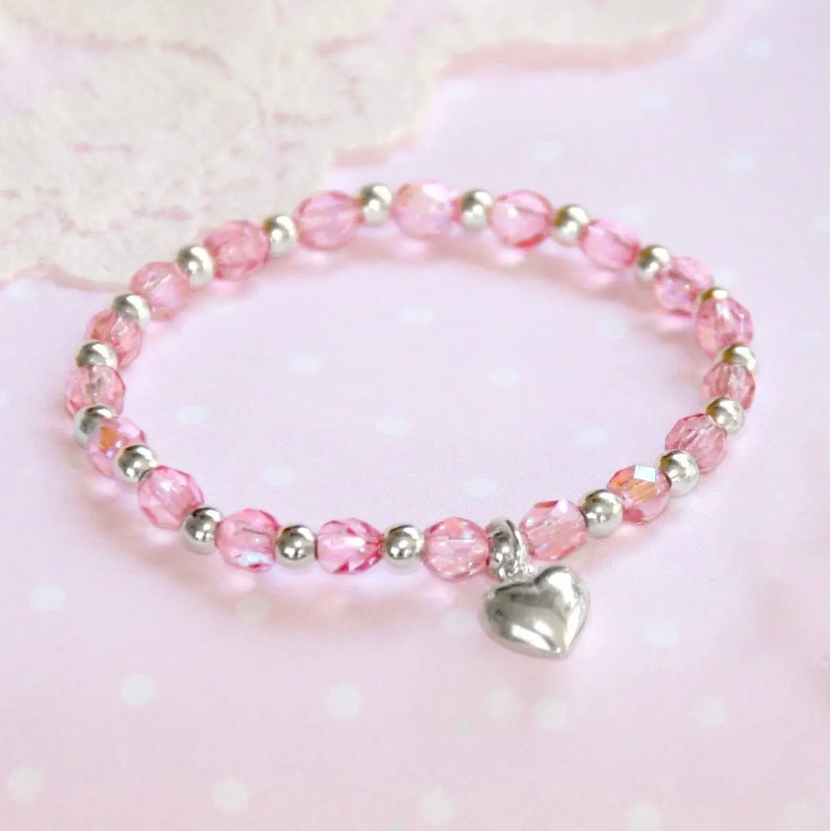 Infant Sweet Heart Pink Crystal Bracelet