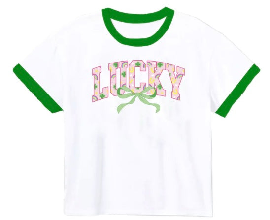 Lucky Clover Rainbows White Ringer Boxy Shirt