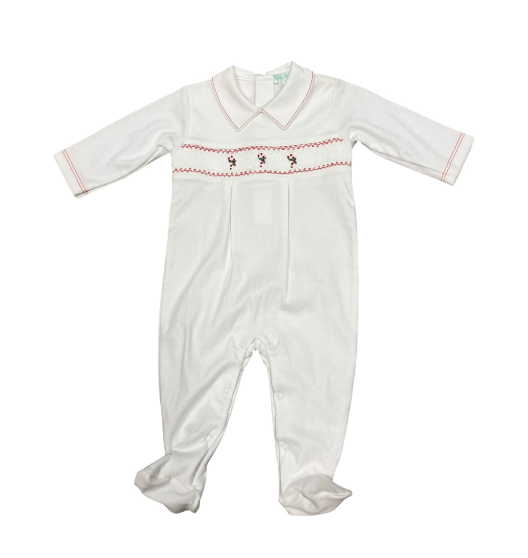 Pima Smocked Candy Cane Footie