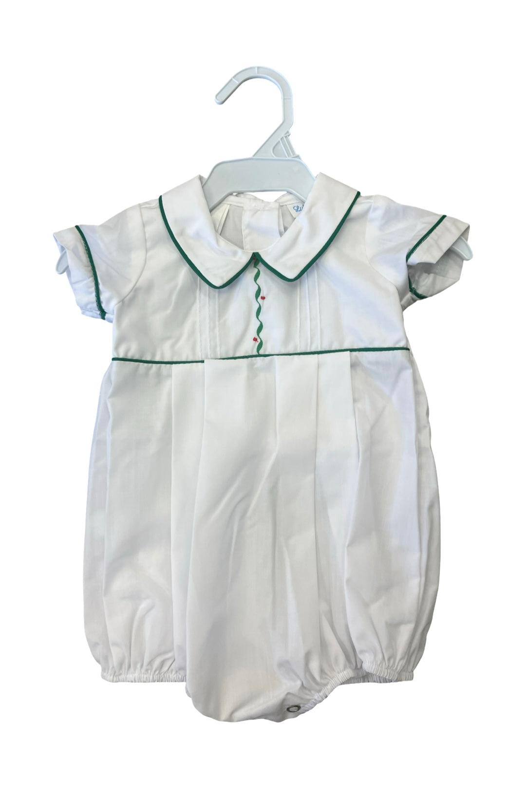 White and Green Pleated Embroidered Bubble