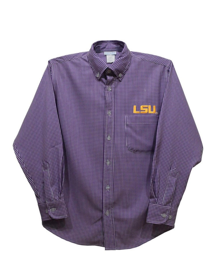 LSU Tigers Purple Gingham Button Down Shirt