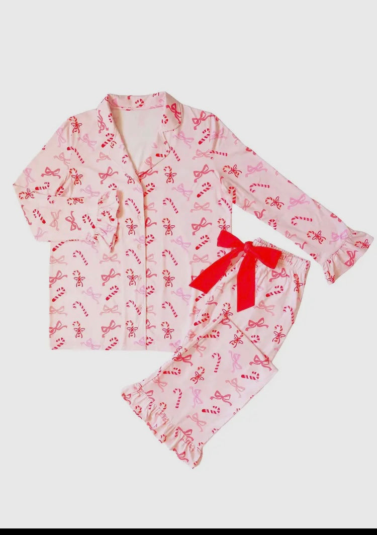 Peppermint Party Christmas Satin Lounge Set - Mommy and Me
