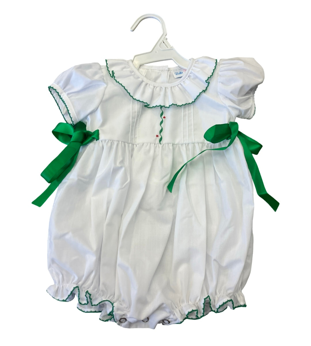 White and Green Embroidered Ruffle Collar Bubble