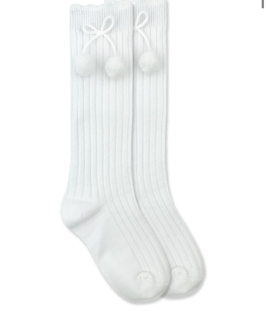 white high knee pom pom socks