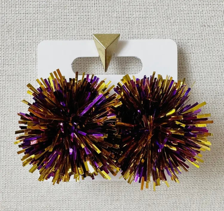 Purple and gold pom Pom earrings