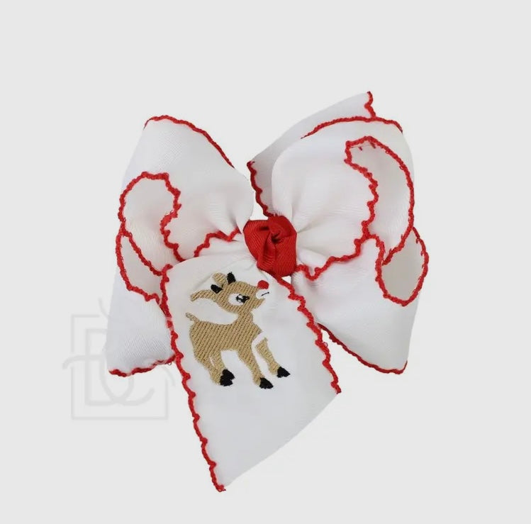 Embroidered Rudolf Crochet Edge Bow